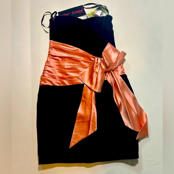 Betsey Johnson - Black Velvet & Pink Bow Dress NWT - Picture 1 of 4